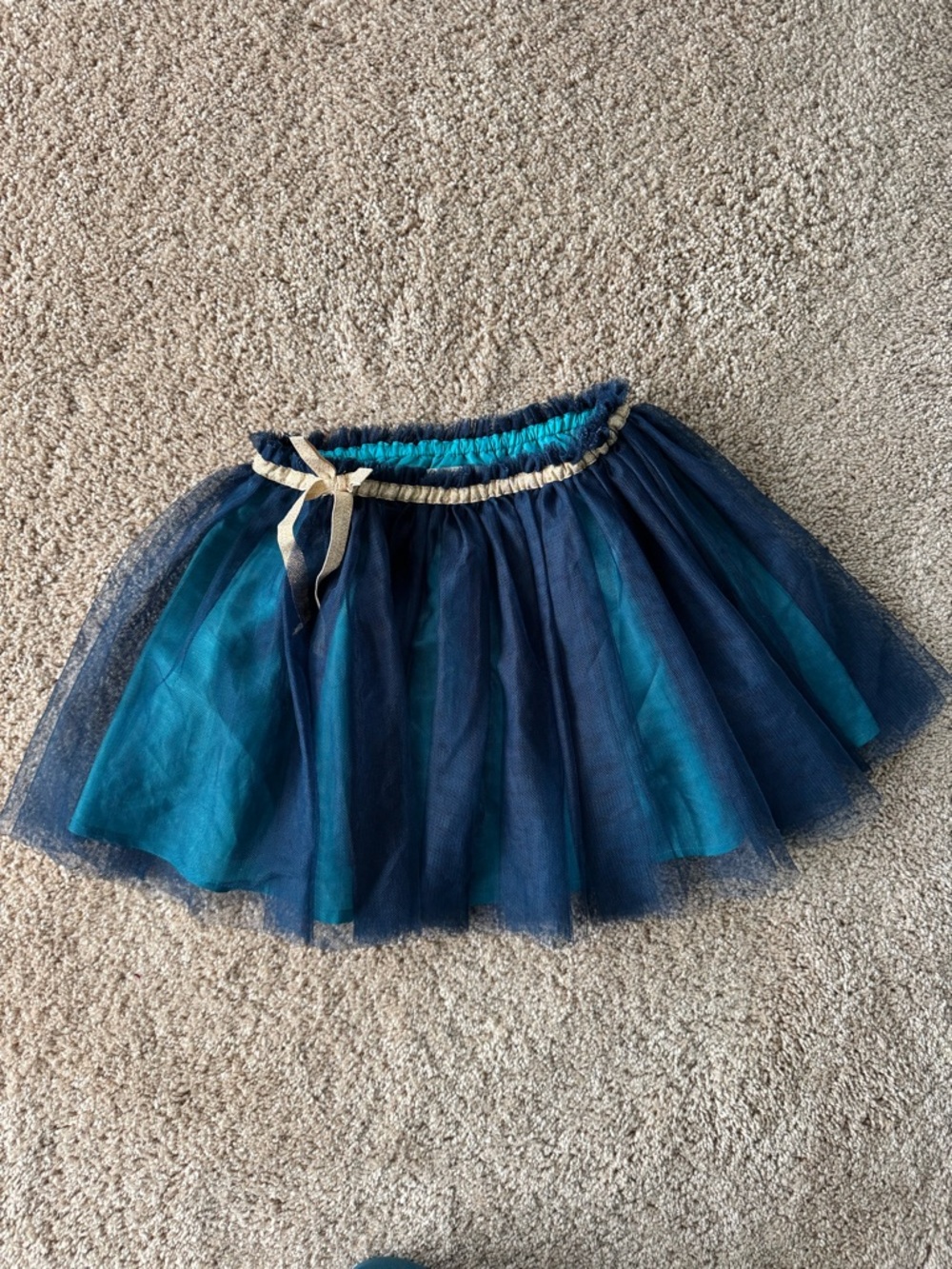 Mini Boden turquoise and navy tulle skirt with gold trim | 6-7Y